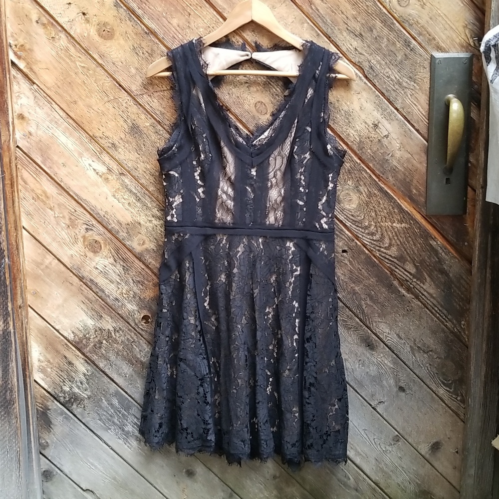 Heartloom Anthropologie Dress Black Lace with Nude Lining Medium/Large